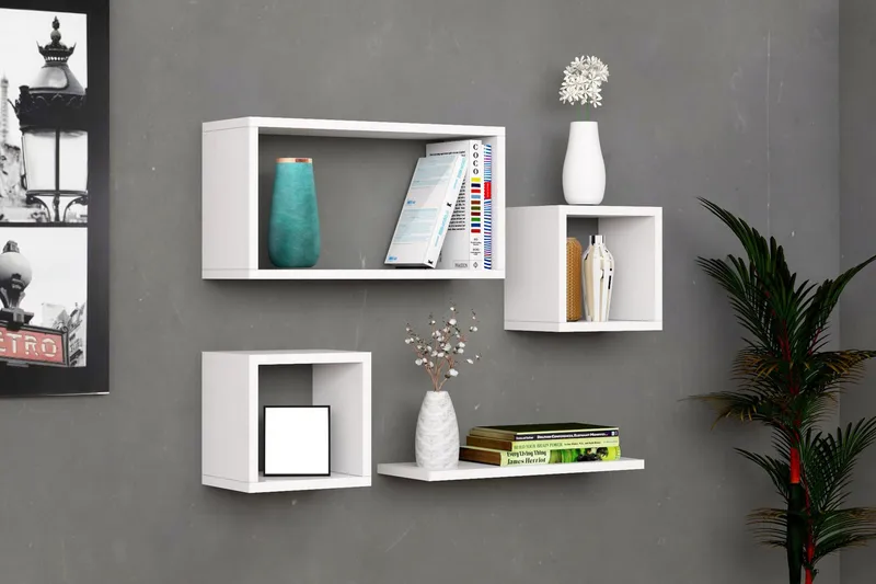 Havzan Vägghylla 44x15 cm 4 Hyllor, Vit
