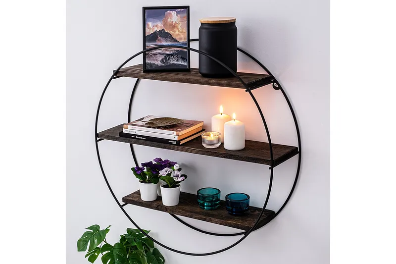 Jundiai Vägghylla 60x15 cm 3 Hyllor - Svart/Mörkbrun - Förvaring - Hylla - Vägghylla