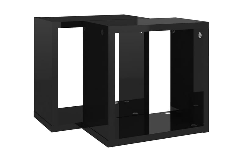 Vägghylla kubformad 2 st svart högglans 26x15x26 cm - Svart högglans - Vägghylla - Väggförvaring