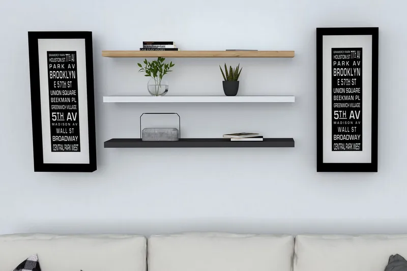 Lakasha Vägghylla 2 cm, Blå/Antracit/Vit