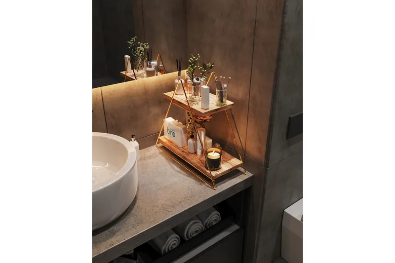 Naomasa Vägghylla 38 cm, Brun/Guld