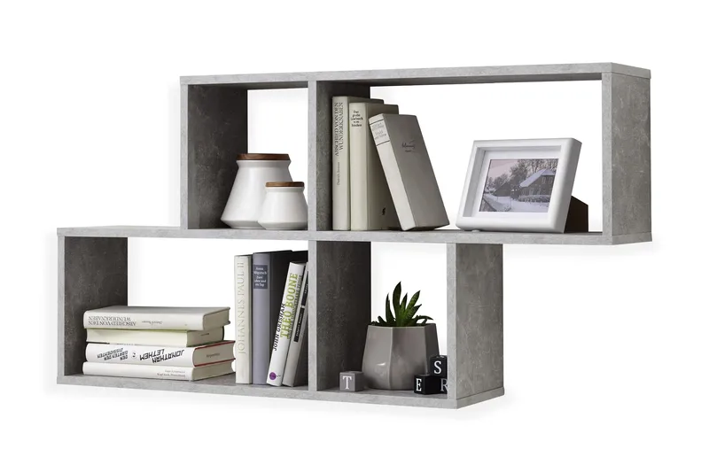 Nora Vägghylla 100 cm, Vit/Betong