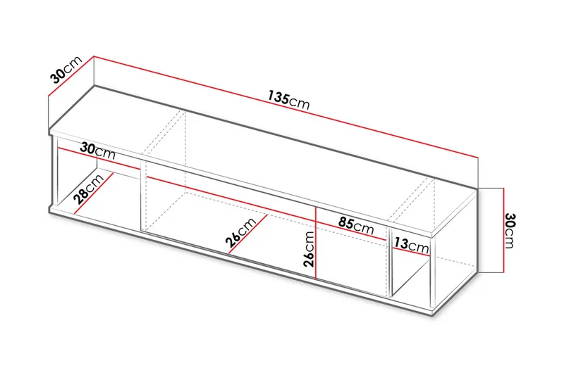 Querty Vägghylla 135x30x30 cm - Natur/Svart - Förvaring - Hylla - Vägghylla
