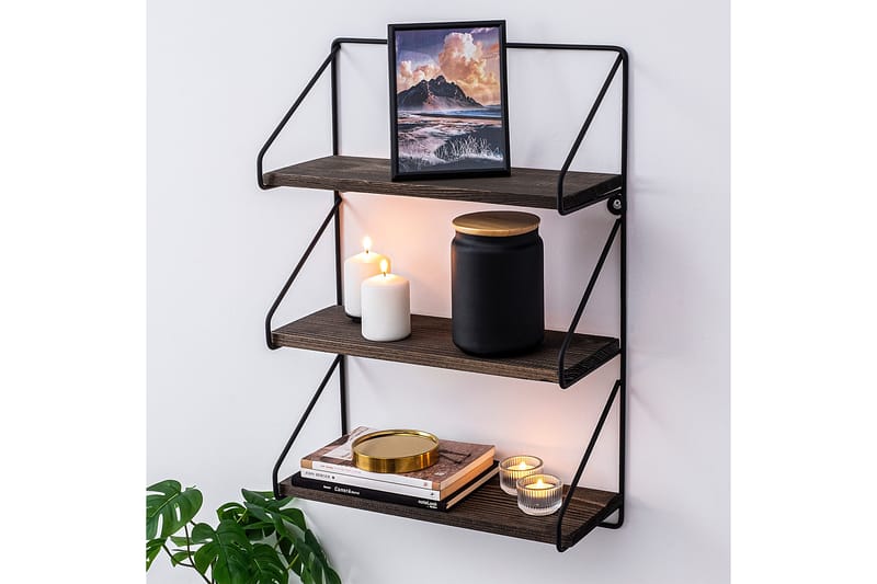 Rinorea Vägghylla 60x15 cm 3 Hyllor - Svart/Mörkbrun - Förvaring - Hylla - Vägghylla