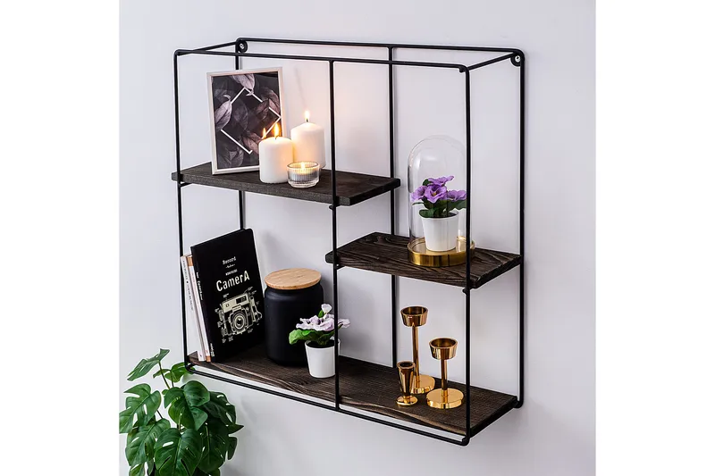 Siringo Vägghylla 60x15 cm 3 Hyllor - Svart/Mörkbrun - Förvaring - Hylla - Vägghylla