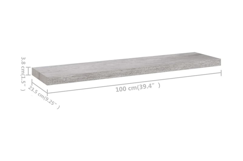 Svävande vägghylla betonggrå 100x23,5x3,8 cm MDF - Grå - Vägghylla - Väggförvaring