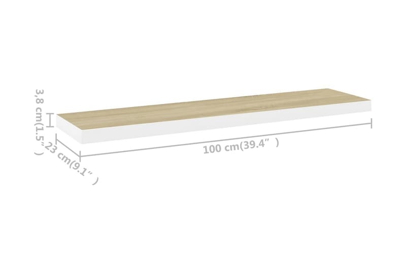 Svävande vägghylla ek och vit 100x23,5x3,8 cm MDF - Vit - Vägghylla - Väggförvaring