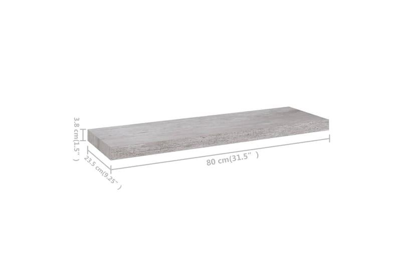 Svävande vägghyllor 2 st betonggrå 80x23,5x3,8 cm MDF - Betonggrå - Vägghylla - Väggförvaring