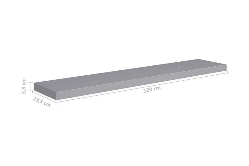 Svävande vägghyllor 2 st grå 120x23,5x3,8 cm MDF - Grå - Vägghylla - Väggförvaring