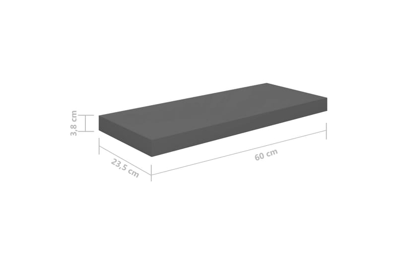 Svävande vägghyllor 2 st grå högglans 60x23,5x3,8 cm MDF - Grå - Vägghylla - Väggförvaring