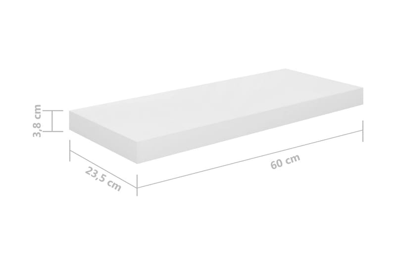 Svävande vägghyllor 2 st vit högglans 60x23,5x3,8 cm MDF - Vit - Vägghylla - Väggförvaring