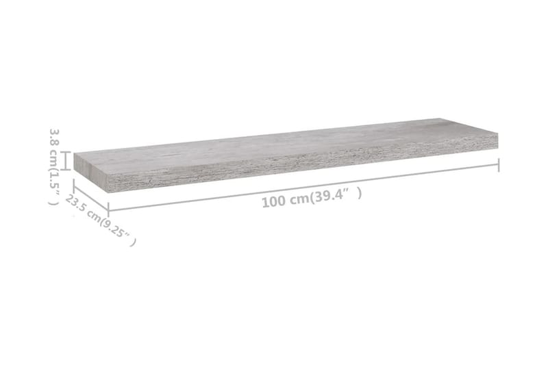 Svävande vägghyllor 4 st betonggrå 100x23,5x3,8 cm MDF - Grå - Vägghylla - Väggförvaring