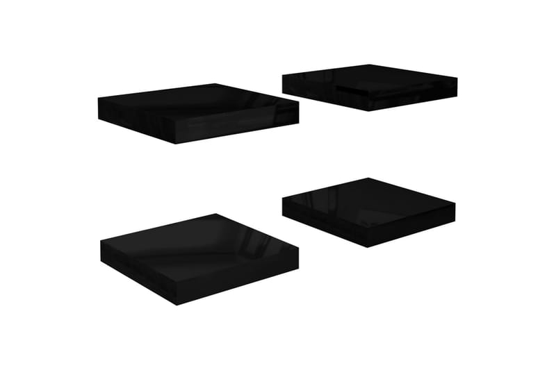 Svävande vägghyllor 4 st svart högglans 23x23,5x3,8 cm MDF - Svart - Vägghylla - Väggförvaring