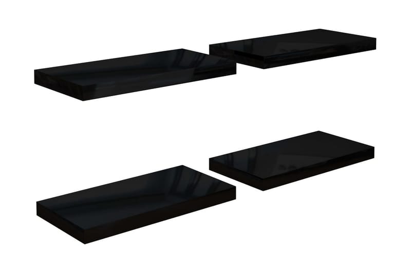 Svävande vägghyllor 4 st svart högglans 50x23x3,8 cm MDF - Svart - Vägghylla - Väggförvaring