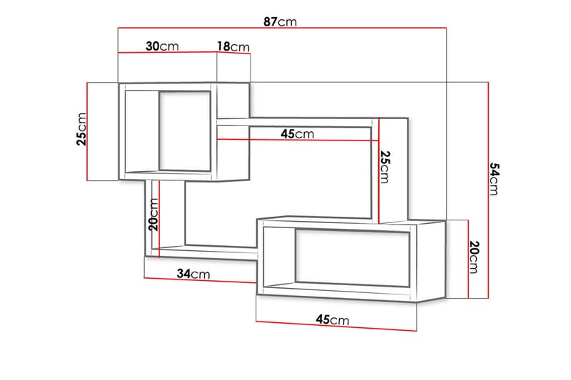 Triorana Vägghylla 87 cm i Trä med Ekutseende och Metallstativ - Vit - Förvaring - Hylla - Vägghylla