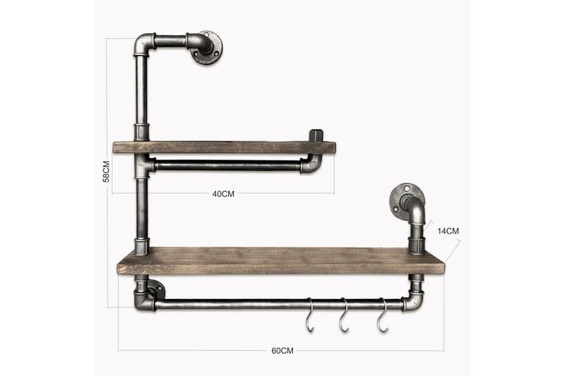 Vägghylla Arthur Rör/Trä - Svart|Trä - Vägghylla - Väggförvaring