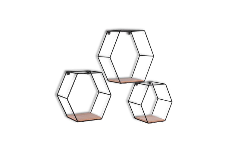 Vägghylla Chiara 3-Pack Svart/Trä, Svart/Trä