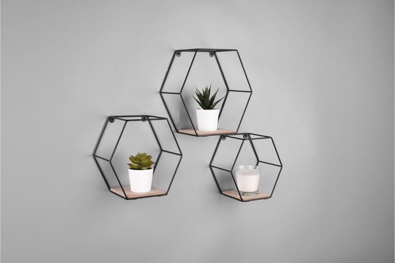 Vägghylla Chiara 3-Pack Svart/Trä - Svart/Trä - Förvaring - Hylla - Vägghylla
