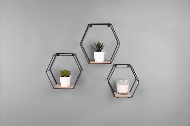 Vägghylla Chiara 3-Pack Svart/Trä - Svart/Trä - Förvaring - Hylla - Vägghylla