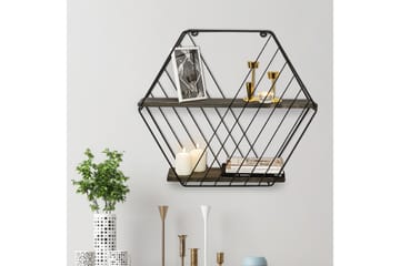 Vägghylla Karadeniz 15x60 cm 2-pack - Svart/Valnöt - Förvaring - Hylla - Vägghylla