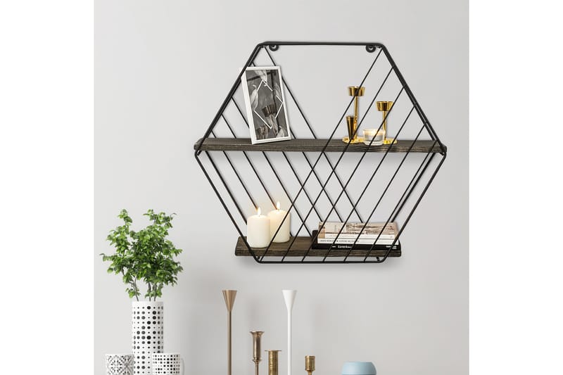 Vägghylla Karadeniz 15x60 cm 2-pack - Svart/Valnöt - Förvaring - Hylla - Vägghylla