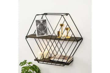 Vägghylla Karadeniz 15x60 cm 2-pack - Svart/Valnöt - Förvaring - Hylla - Vägghylla