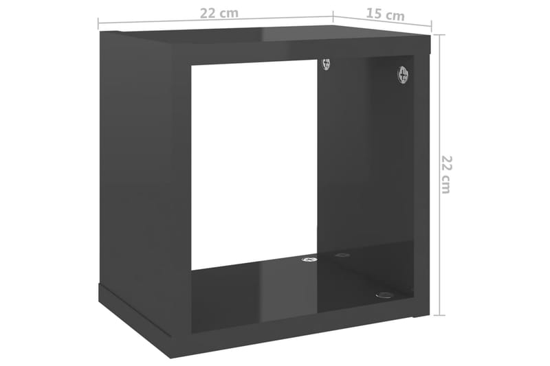 Vägghylla kubformad 2 st grå högglans 22x15x22 cm - Grå högglans - Vägghylla - Väggförvaring