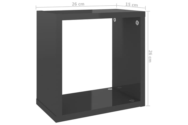 Vägghylla kubformad 2 st grå högglans 26x15x26 cm - Grå högglans - Vägghylla - Väggförvaring