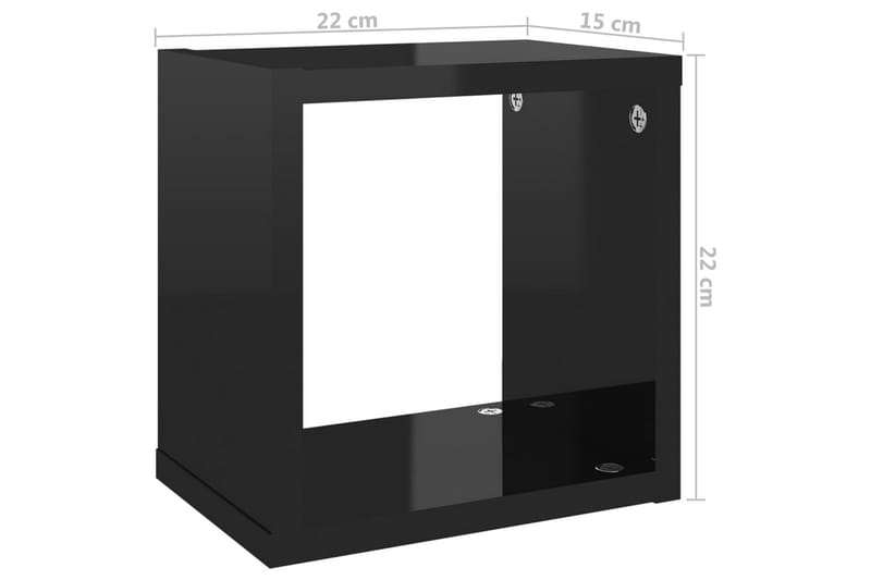 Vägghylla kubformad 4 st svart högglans 22x15x22 cm - Svart högglans - Vägghylla - Väggförvaring