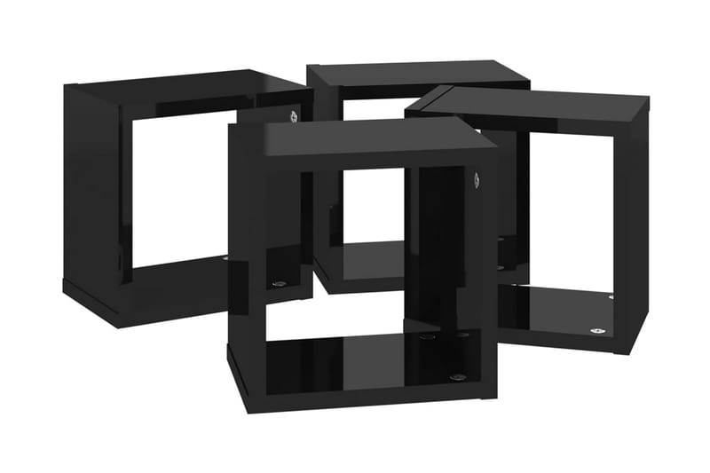 Vägghylla kubformad 4 st svart högglans 22x15x22 cm - Svart högglans - Vägghylla - Väggförvaring