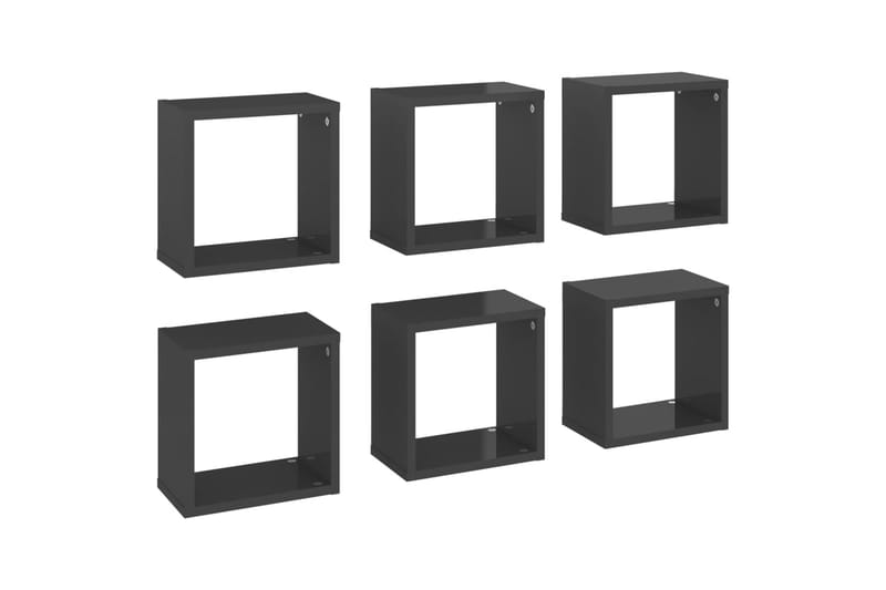 Vägghylla kubformad 6 st grå högglans 26x15x26 cm - Grå högglans - Vägghylla - Väggförvaring