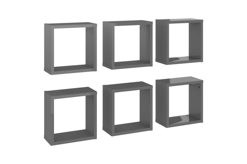 Vägghylla kubformad 6 st grå högglans 30x15x30 cm - Grå högglans - Vägghylla - Väggförvaring