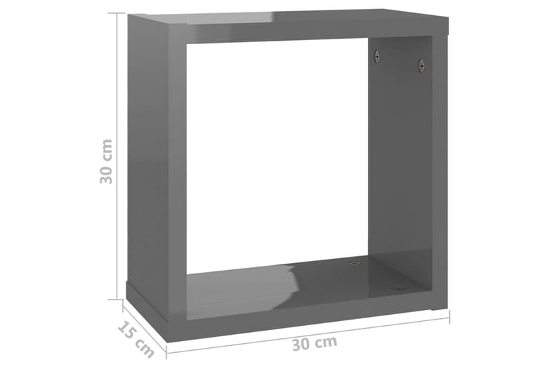 Vägghylla kubformad 6 st grå högglans 30x15x30 cm - Grå högglans - Vägghylla - Väggförvaring