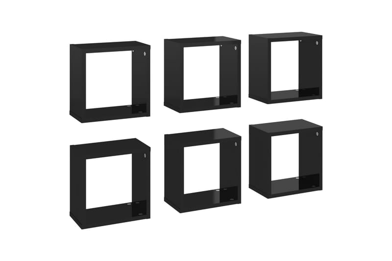 Vägghylla kubformad 6 st svart högglans 26x15x26 cm - Svart högglans - Vägghylla - Väggförvaring