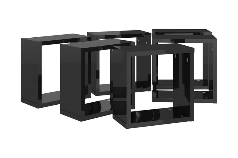 Vägghylla kubformad 6 st svart högglans 30x15x30 cm - Svart högglans - Vägghylla - Väggförvaring