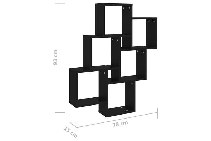 Vägghylla kubformad svart 78x15x93 cm spånskiva - Svart - Vägghylla - Väggförvaring