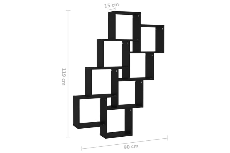 Vägghylla kubformad svart 90x15x119 cm spånskiva - Svart - Vägghylla - Väggförvaring