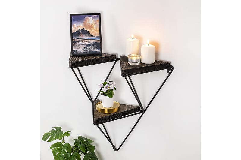 Vägghylla Lonnekar 15x57 cm 3-pack - Svart/Valnöt - Förvaring - Hylla - Vägghylla