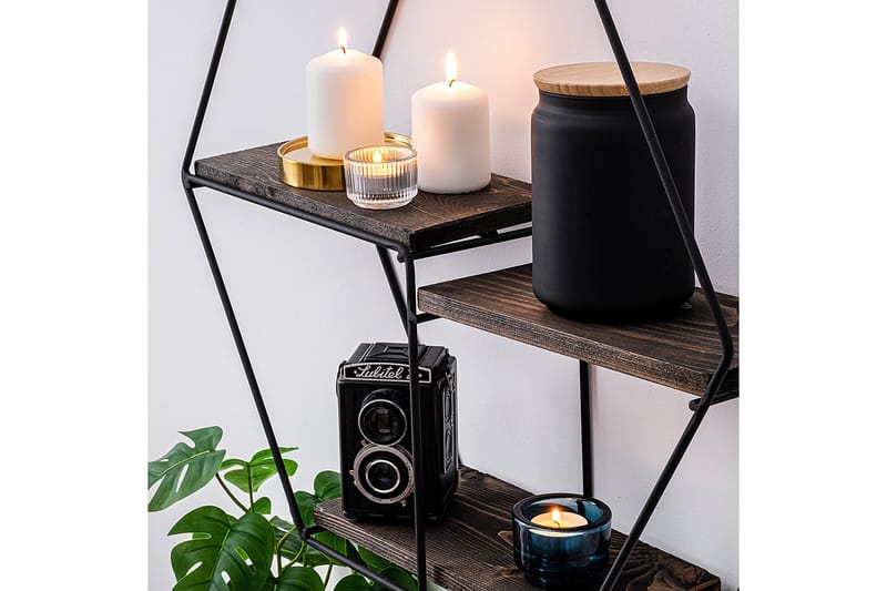 Vägghylla Narcissa 60x15 cm 3 Hyllor - Svart/Mörkbrun - Förvaring - Hylla - Vägghylla