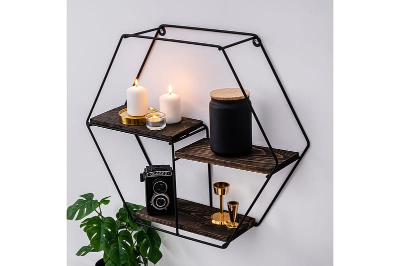 Vägghylla Narcissa 60x15 cm 3 Hyllor - Svart/Mörkbrun - Förvaring - Hylla - Vägghylla