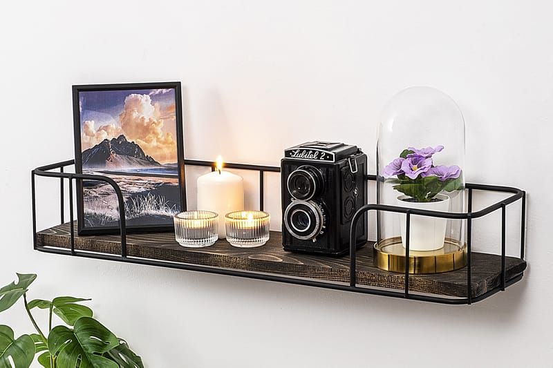 Vägghylla Reutum 15x60 cm - Svart/Valnöt - Förvaring - Hylla - Vägghylla