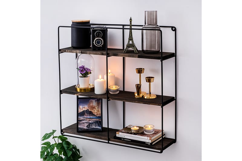 Vägghylla Sunflowera 60x15 cm 3 Hyllor - Svart/Mörkbrun - Förvaring - Hylla - Vägghylla