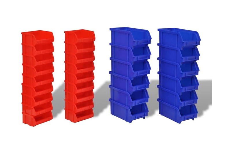 Väggmonterad hylla med 30 st plockbackar blå/röd - Röd - Vägghylla - Väggförvaring