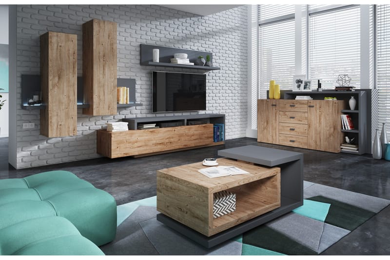 Wesley Hylla - Mörkgrå/Trä - Förvaring - Hylla - Vägghylla