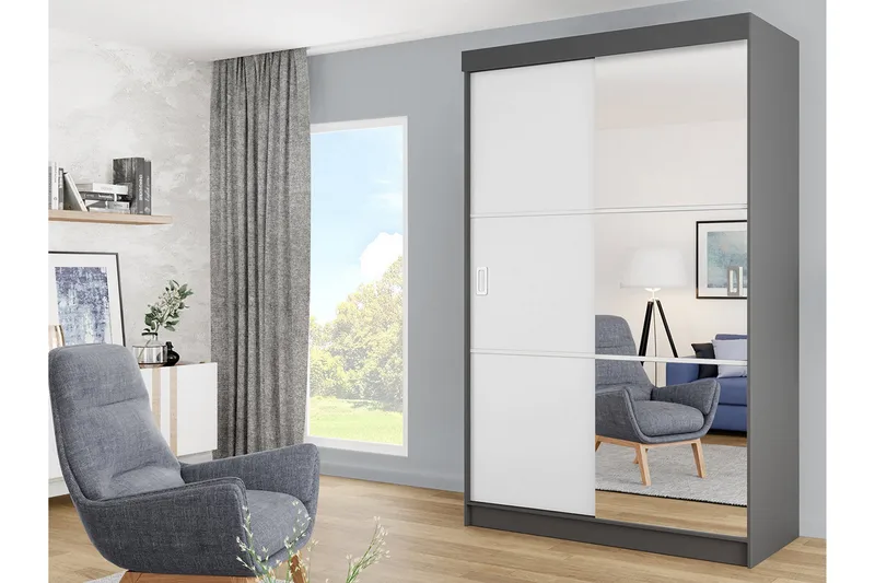 Isolaz Garderob m. Spegel 138x205 cm - Vit/Grå - Förvaring - Garderober & garderobssystem