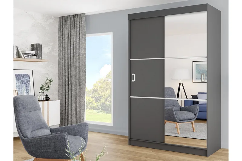 Isolaz Garderob m. Spegel 138x205 cm - Vit/Grå - Förvaring - Garderober & garderobssystem