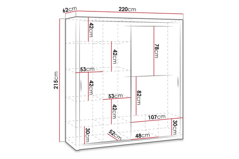 Julissa Garderob 220 cm med Spegel - Vit - Förvaring - Garderober & garderobssystem