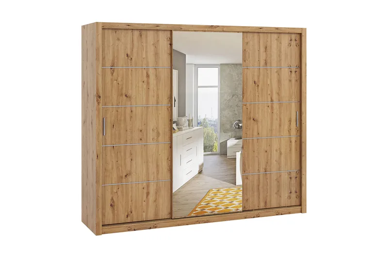 Julissa Garderob 250 cm med Spegel - Natur - Förvaring - Garderober & garderobssystem