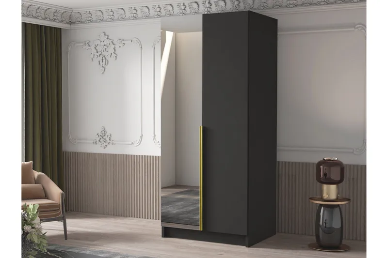 Julissa Garderob med Spegel 100 cm - Svart/Guld - Förvaring - Garderober & garderobssystem