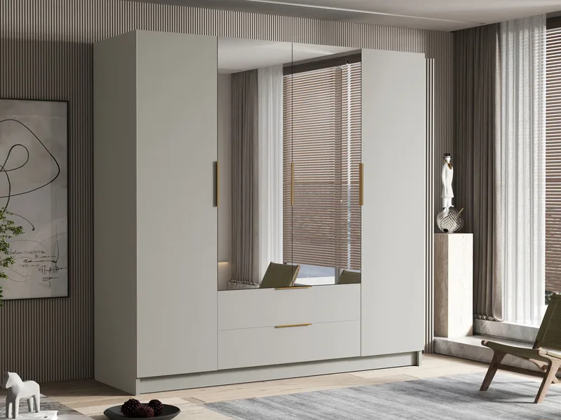 Kelros Garderob med Spegel 200x216 cm - Beige - Förvaring - Garderober & garderobssystem